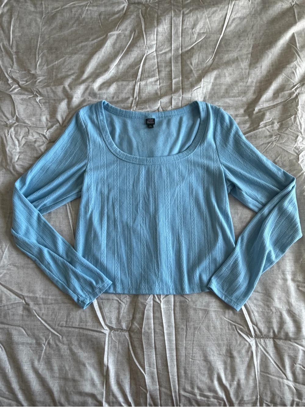 Wild Fable Blue Pointelle Long Sleeve Scoop Neck Top (XXL)